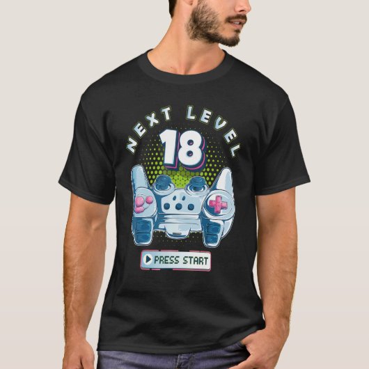 18誕生日ゲーマー次レベル18ゲーミングコントローラー Tシャツ (正面)