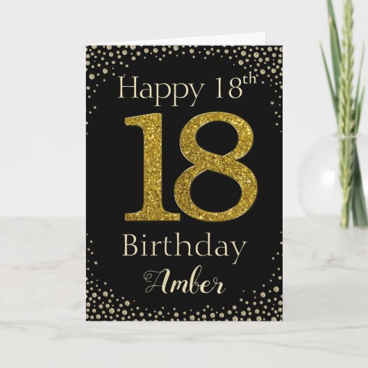 18誕生日ゴールデングリッターカード カード (正面)