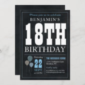 18誕生日シャルボードブルーバルーンシ素朴ック 招待状 (正面/裏面)
