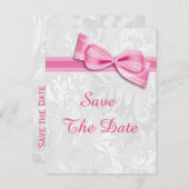 18誕生日ダマスクフェイクと弓の日付を保存 案内ポストカード (正面/裏面)