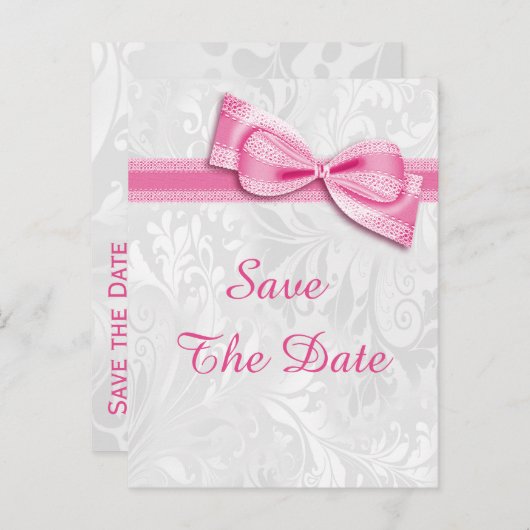 18誕生日ダマスクフェイクと弓の日付を保存 案内ポストカード (正面/裏面)