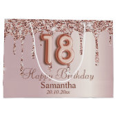 18誕生日バラ金ゴールドグリッタードライブ ラージペーパーバッグ (裏面)