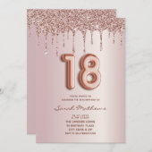 18誕生日バラ金ゴールドグリッタードライブ 招待状 (正面/裏面)