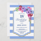18誕生日パープルフローラディナーパーティー 招待状 (正面)
