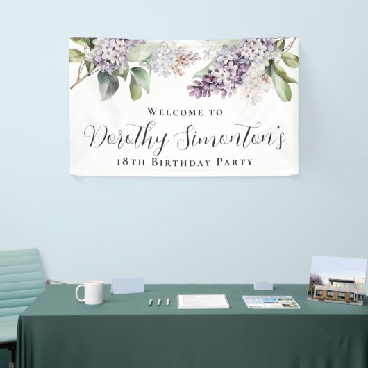 18誕生日パープル薄紫春フラワーウェルカム 横断幕 (トレードショー)