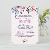 18誕生日パープル&ターコイズウォーターカラーフラワー 招待状 (スタンド正面)