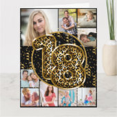 18誕生日ヒョウ印刷金ゴールドバルーン写真 カード (正面)