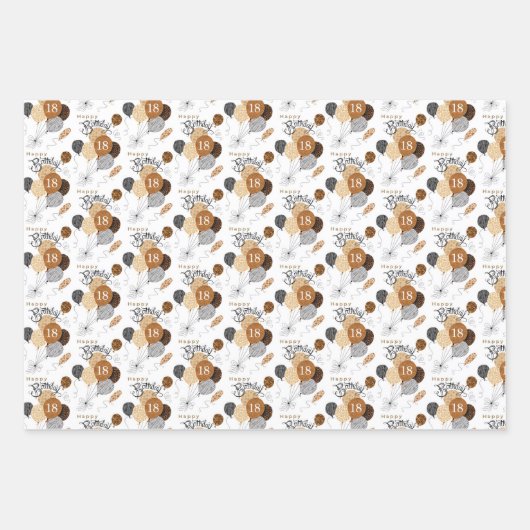 18誕生日ヒョウ虎アニマルプリント風船 ラッピングペーパーシート (正面)