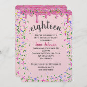 18誕生日ピンクアイシングと散水 招待状 (正面/裏面)