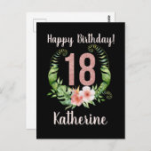 18誕生日ピンクグリッターフローラ名札 ポストカード (正面/裏面)