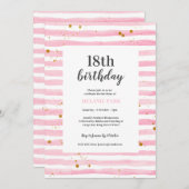 18誕生日ピンクストライプパーティの招待状 招待状 (正面/裏面)
