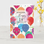 18誕生日ピンクターコイズバルーン カード (黄色い花)