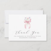 18誕生日ピンクボウワイルドフラワーフラット サンキューカード (正面)