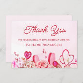 18誕生日ピンクローズ渦巻形のハートありがとう (正面/裏面)