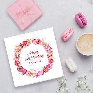 18誕生日ピンクローズ渦巻形のハートバレンタイン スタンダードカクテルナプキン