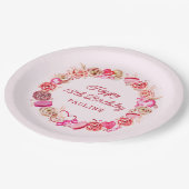 18誕生日ピンクローズ渦巻形のハート ペーパープレート (アングル)