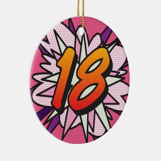 18誕生日フォトおもしろいレトロ漫画ブックピンク セラミックオーナメント (右)