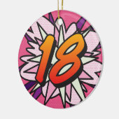 18誕生日フォトおもしろいレトロ漫画ブックピンク セラミックオーナメント (左)