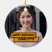 18誕生日フォトおもしろいレトロ漫画ブックピンク セラミックオーナメント (裏面)