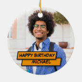 18誕生日フォトおもしろいレトロ漫画ブック セラミックオーナメント (裏面)