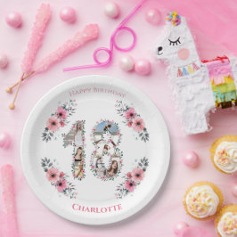 18誕生日フォトコラージガールピンク花白 ペーパープレート