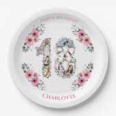 18誕生日フォトコラージガールピンク花白 ペーパープレート (正面)