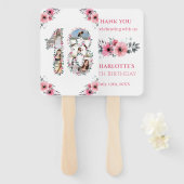 18誕生日フォトコラージピンクガールフラワーホワイト ハンドファン (正面&裏面)