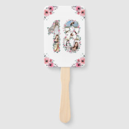 18誕生日フォトコラージピンクガールフラワーホワイト ハンドファン