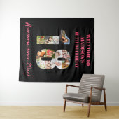 18誕生日フォトコラージピンクブラック背景 タペストリー (インサイチュ(横))