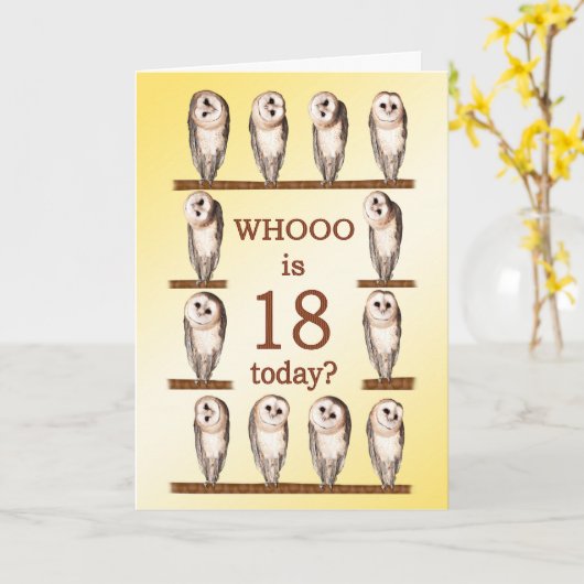 18誕生日フクロウ カード (黄色い花)