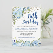 18誕生日フローラネイビーブルー金ゴールドグリッタードット 招待状 (スタンド正面)