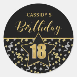 18誕生日ブラックと金ゴールド紙吹雪 ラウンドシール