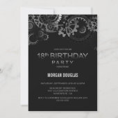 18誕生日ブラックシルバースチームパンクウォッチギア 招待状 (正面)