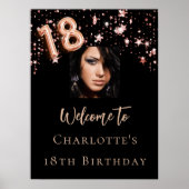 18誕生日ブラックバラ金ゴールドフォトスター歓迎 ポスター (正面)