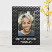 18誕生日ブラック幾何学模様カスタム写真 カード (黄色い花)