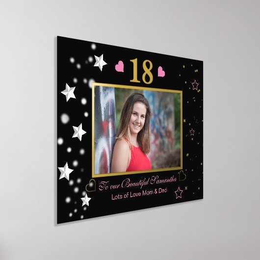18誕生日ブラック金ゴールドお祝い写真 箔ポスター (レイダウン)