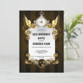 18誕生日ブラック金ゴールドスチームパンクウォッチギア 招待状 (スタンド正面)