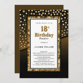 18誕生日ブラック&金ゴールド 招待状 (正面/裏面)