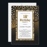 18誕生日ブラック&金ゴールド 招待状<br><div class="desc">この黒とユニーク金ゴールド18歳の誕生日パーティーの招待でモダンあなたの誕生祝い計画を開始する。</div>