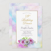 18誕生日ブルーピンクフローラパステルディナー 招待状 (正面/裏面)