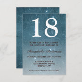 18誕生日ブルーミッドナイトスカイスタースパークル 招待状 (正面/裏面)