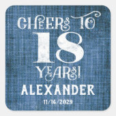 18誕生日ブルーリネンありがとうスティッカー スクエアシール (正面)