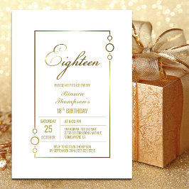 18誕生日ホワイトと金ゴールド・フレームパーティー 招待状
