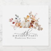 18誕生日ホワイトカボチャ秋花カスタム咲き スパークリングワインラベル (シングルラベル)