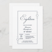 18誕生日ホワイト(グレーフレームパーティー) 招待状 (正面/裏面)