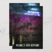 18誕生日ボーイズメンズアーバン通りアートグランジ 招待状 (正面/裏面)