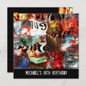 18誕生日ボーイズ通りアート抽象芸術A3 招待状 (正面/裏面)