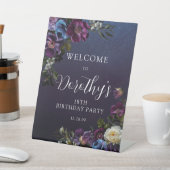 18誕生日ムーディパープル花カスタム歓迎 台座サイン (インサイチュ)