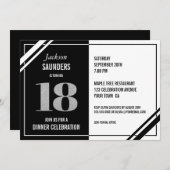 18誕生日モダン白黒ディナーパーティー 招待状 (正面/裏面)