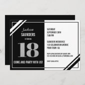 18誕生日モダン白黒パーティー 招待状 (正面/裏面)
